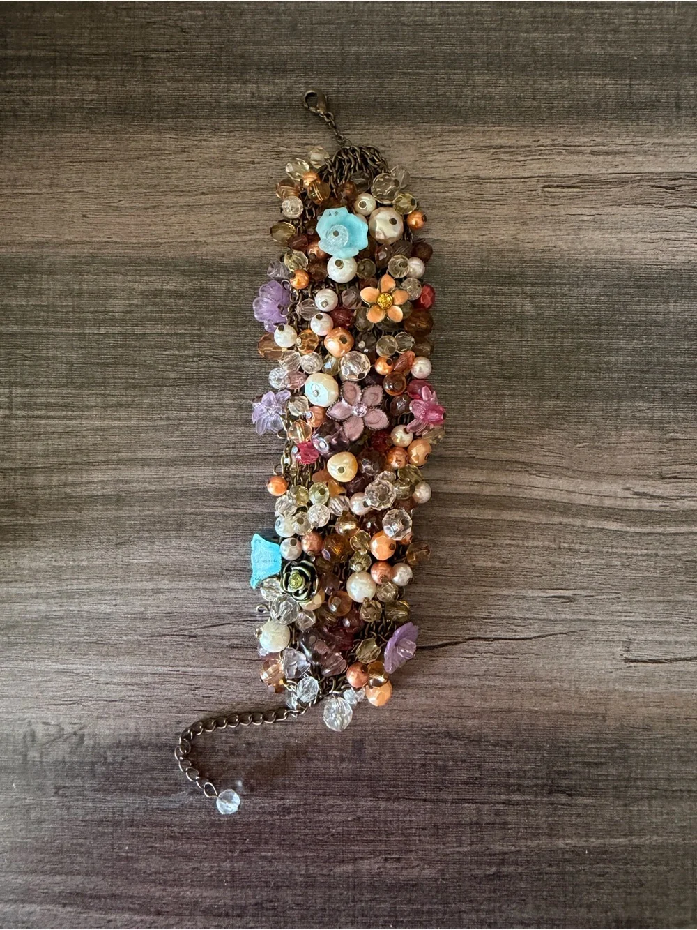 Multicolor Floral Bead Cluster Vintage Boho Bracelet - Women Jewelry